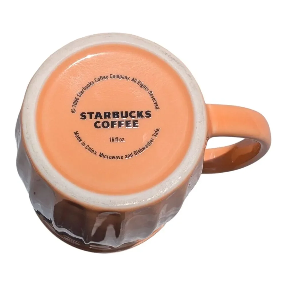 STARBUCKS 2006 Peach & White Ribbed Fluted Flower Pot Coffee Mug 16 oz. RARE